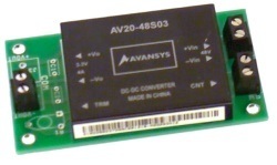 AV20-48S03 DC converter brick on circuit board with screw terminals