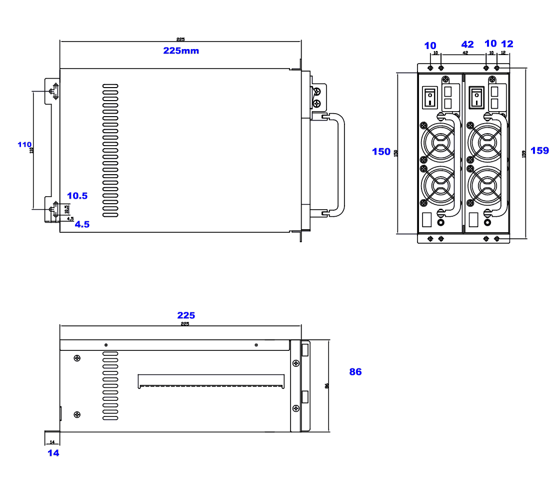 dimensioned drawing of mini-redundant power supply