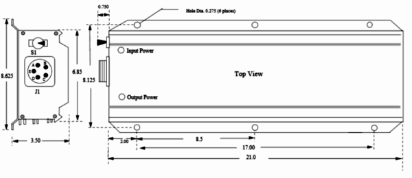 dimensioned drawing of the 400hz to 60hz converter