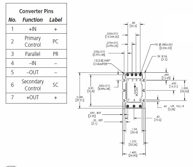 V24C28H100B3 pinout and dimensions