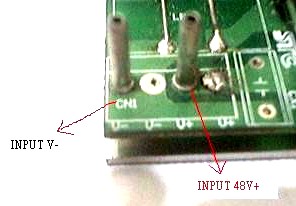 Output pins for 48 volt to 125VDC converter