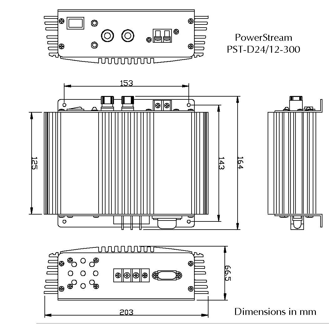 Drawing of the PST-D24/12-800  DC/DC converter