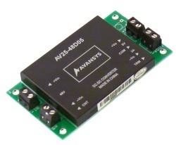 48 volt to +/-5V DC converter on circuit board with screw terminals