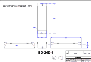 dimensioned drawing of the 24VAC input fluorescent ballast