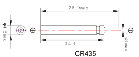 drawing of the cr435 lithium manganese dioxide cell