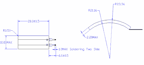 drawing showing how the battery is curved