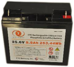 24V 10AH, 253 Watt-Hour Lithium Iron Phosphate battery packs for sale as  direct replacements for sealed-lead-acid batteries.