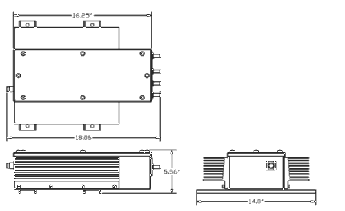 drawing of the 800 watt DC/DC battery charger showing dimensions