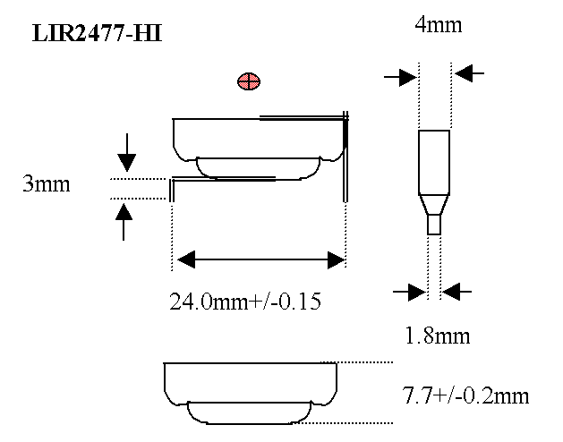 horizontal mount 2 pin for 2477 size coin cell