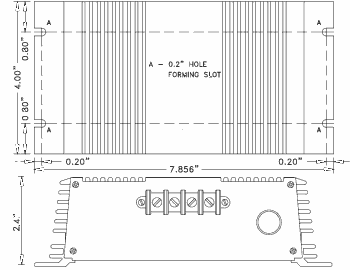 drawing of the PVTC140 showing dimensions and mounting holes