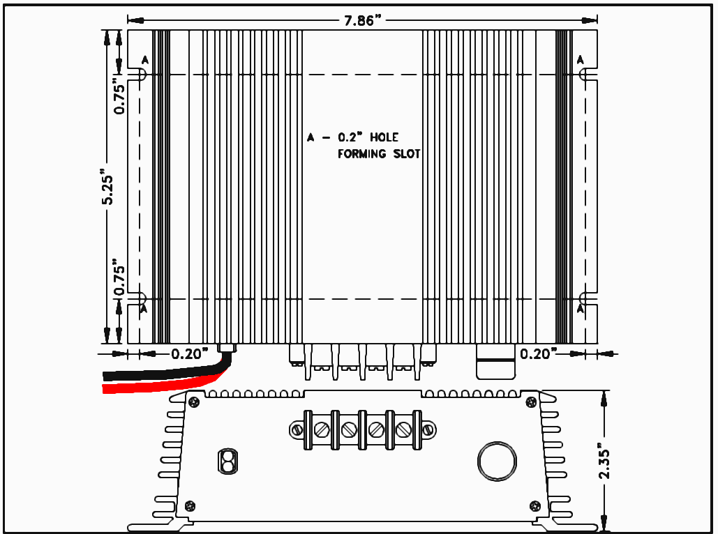 dimensioned drawing for the 72 to 12 volt 5A converter