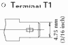 the T1 terminal is a slide on, or faston, or spade terminal with 3/16 inch or 4.75mm width