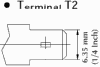 the T2 terminal is a slide on, or faston, or spade terminal with 1/4 inch or 6.35mm width