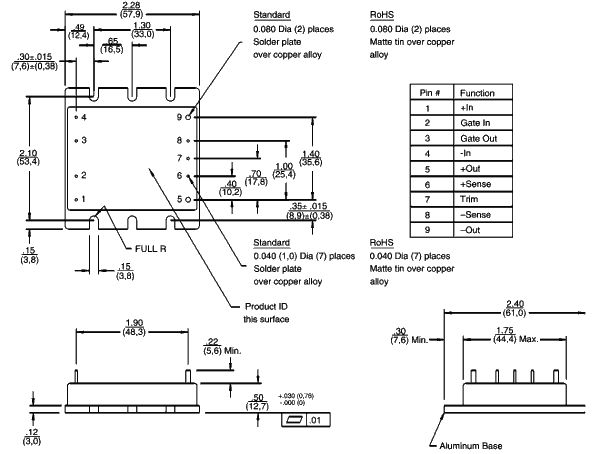 diagram of the VI-J01-CY layout and pinout